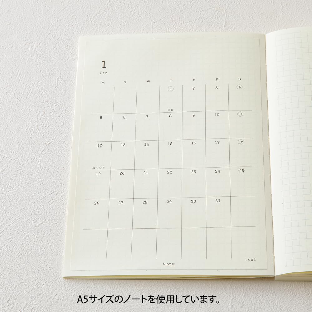 Midori MD Notebook 2026 Monthly 22412006 December Diary, Stickers, Large, (Starts 2025)