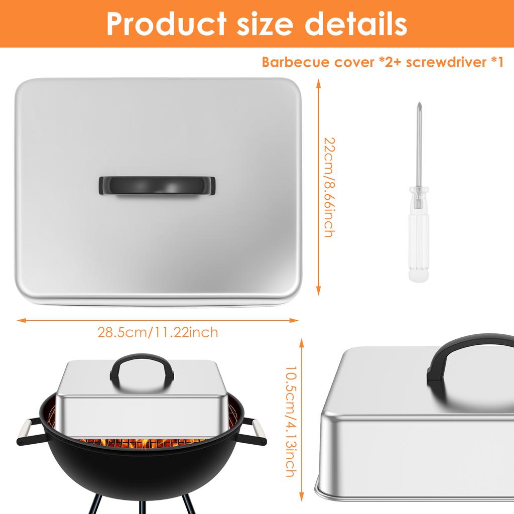 2Pcs Rectangular Cover Stainless Cheese Melt Lid Multipurpose Frying Pan Cover Barbecue Burgers Steak Pot Lids Steaming Cover