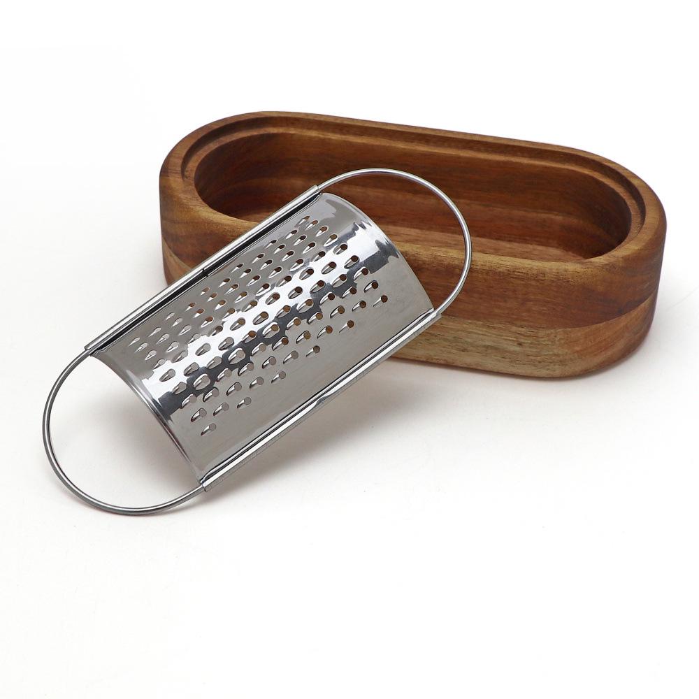 Stainless Steel Cheese Grater with Acacia Wood Box - Cheese Shredder & Slicer Kitchen Tool