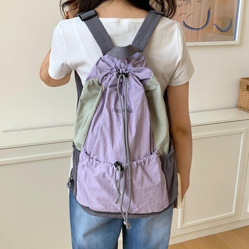 Simple Nylon Shoulder Bags Leisure Student Schoolbag Casual Drawstring Backpack  Unisex
