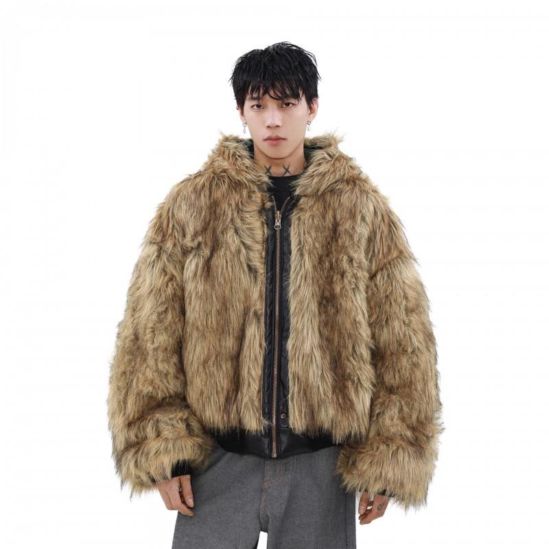 Mens Reversible Faux Fur Lined Hooded Puffer Jacket Winter Warm Thick Cotton Coat Casual Loose Fit