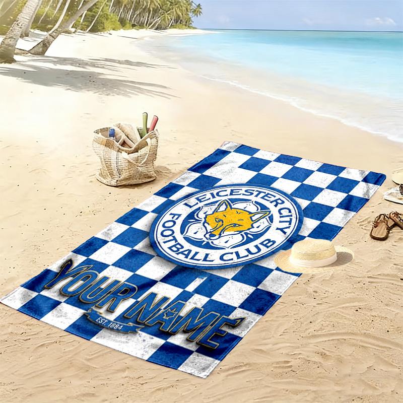 Name Custom Leicester City FC Logo Print Beach Towel, Large Soft Quick Dry Towel for Beach Camping Swimming