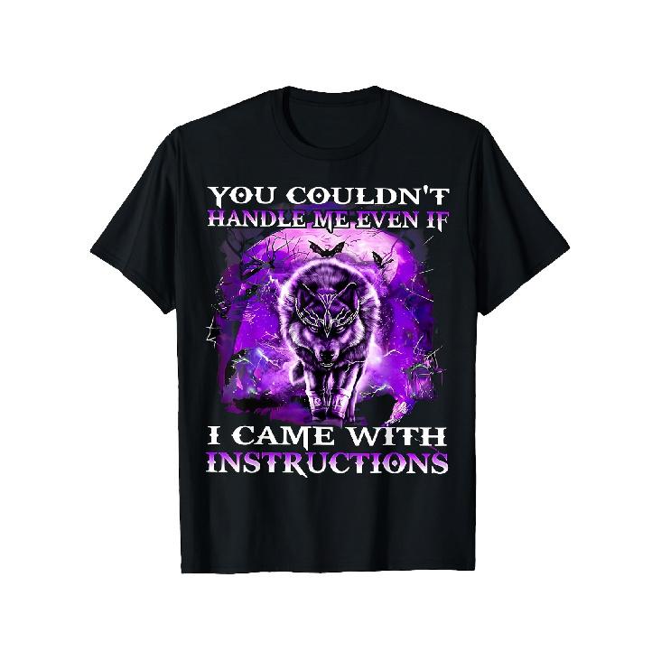 Men S You Couldn t Handle Me Even If I Came with Instructions Graphic T-Shirt Bold Statement Tee with Wolf & Flames Design, Retro Style, Loose Fit, S чёрный