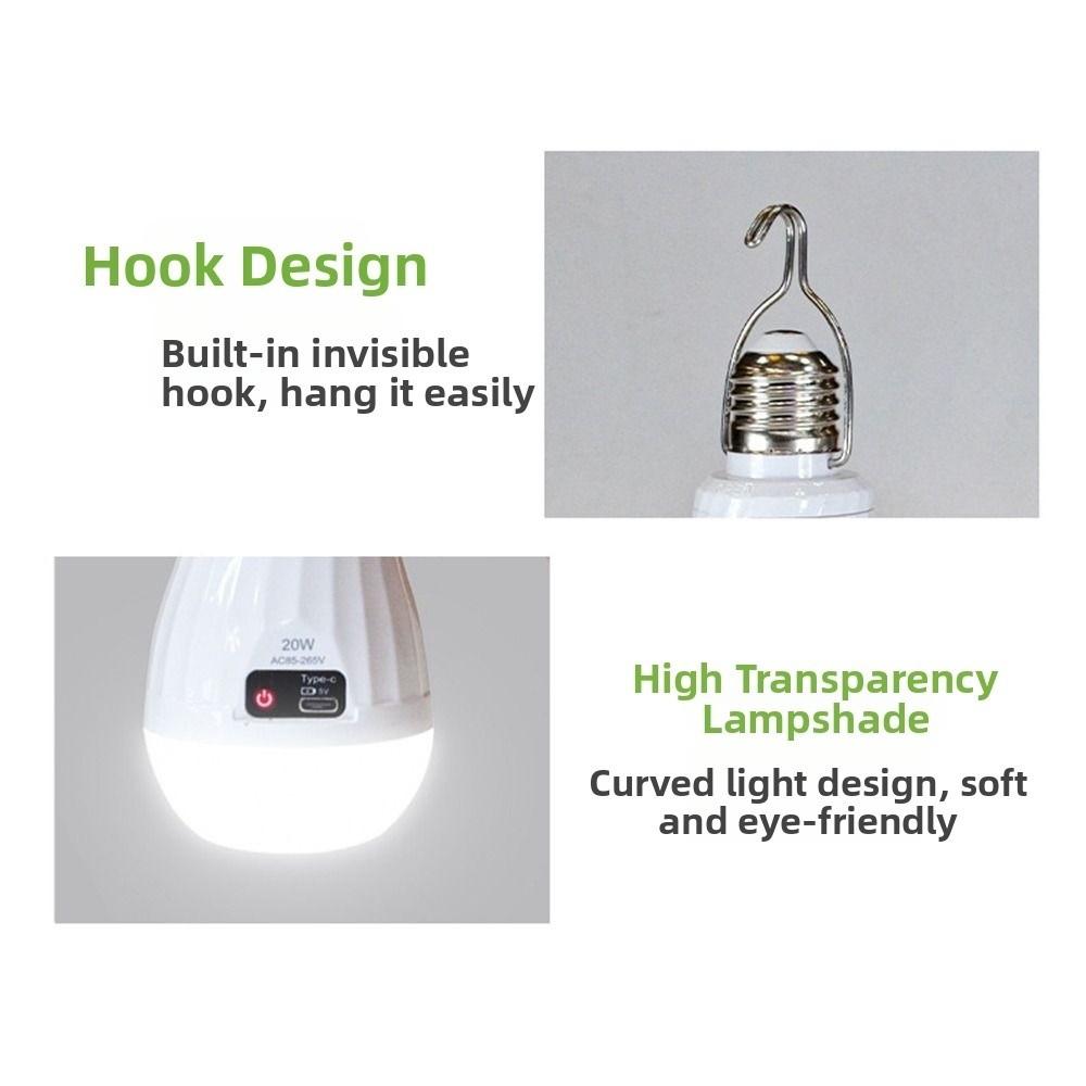New E27 LED Rechargeable Bulb Light 20W 1200mAh Flicker-Free Night Light Portable Emergency Bulb Power Failure Emergency