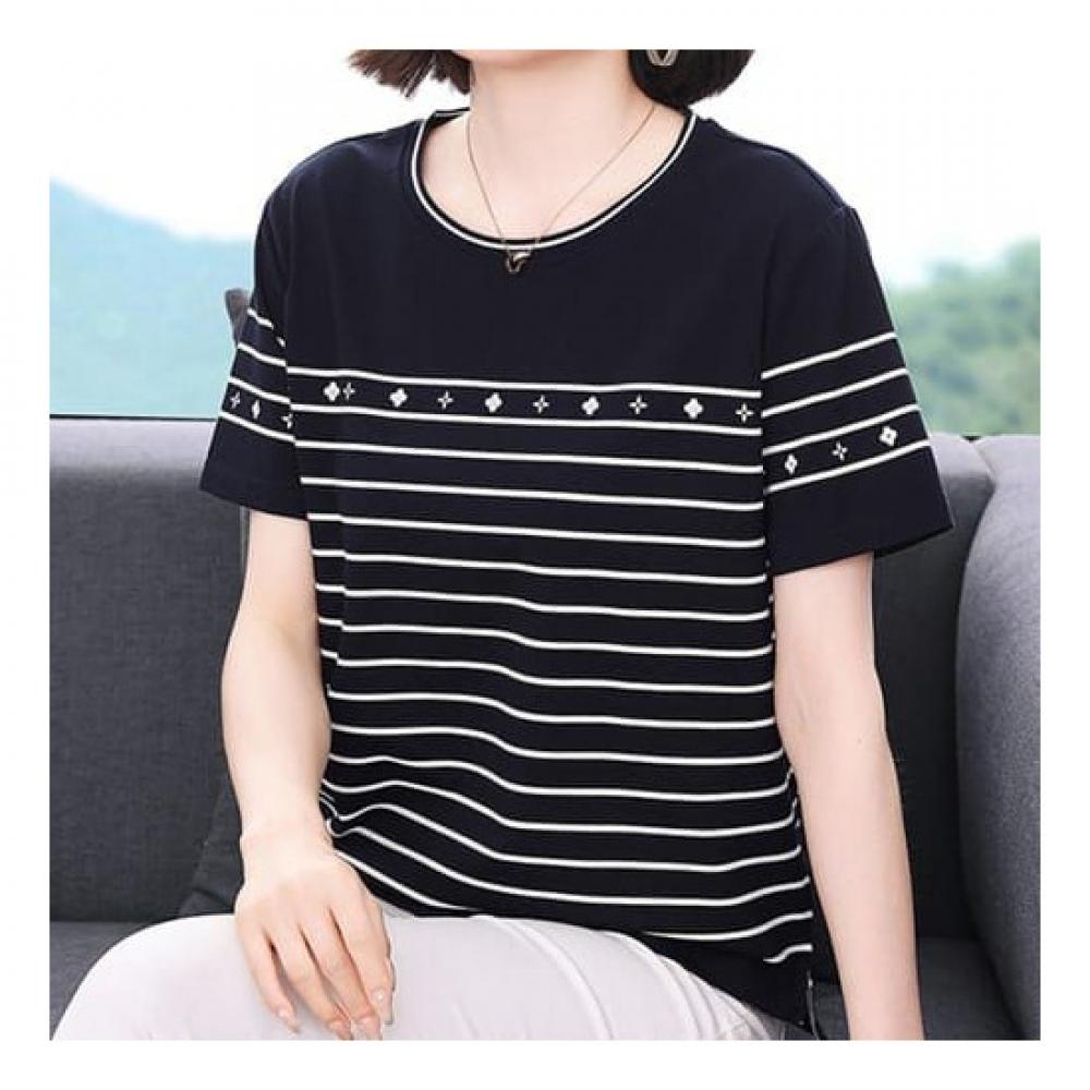 Navava Women NT1554 STriped PoinT Round Neck ShorT Sleeve T shirT