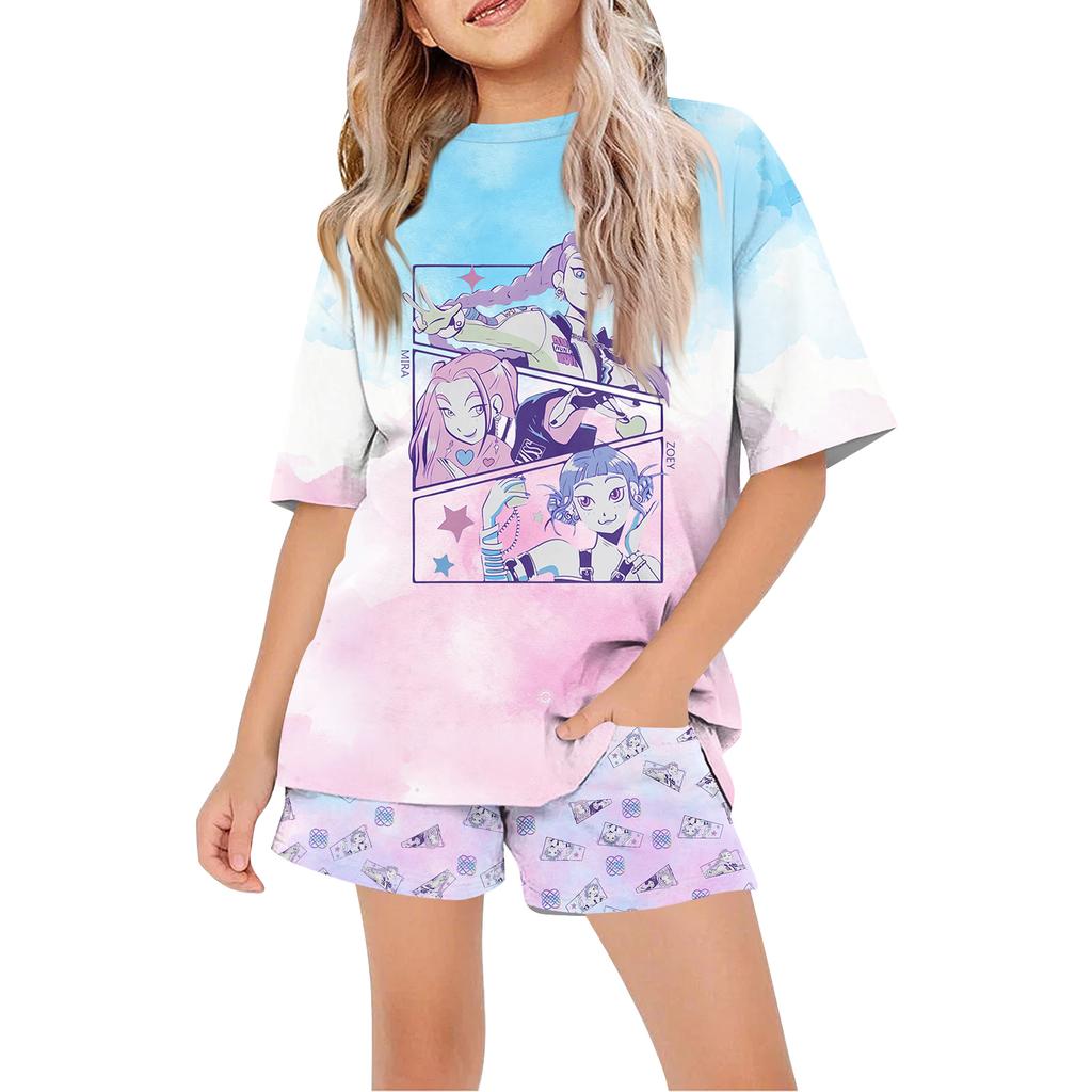 Παιδικό Καλοκαιρινό Αθλητικό T-Shirt Και Σορτς Σετ Φόρμας 2 Τεμαχίων Μπλουζάκια Κοντομάνικα Με Σχέδια Crop Tops Με Σετ Ρούχων