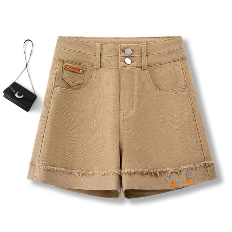 

Женские джинсовые шорты А-силуэта с высокой посадкой 2025: Готов к лету, Тонкий, Универсальный, Повседневный, Широкие брюки с манжетами S (85-95 lbs)