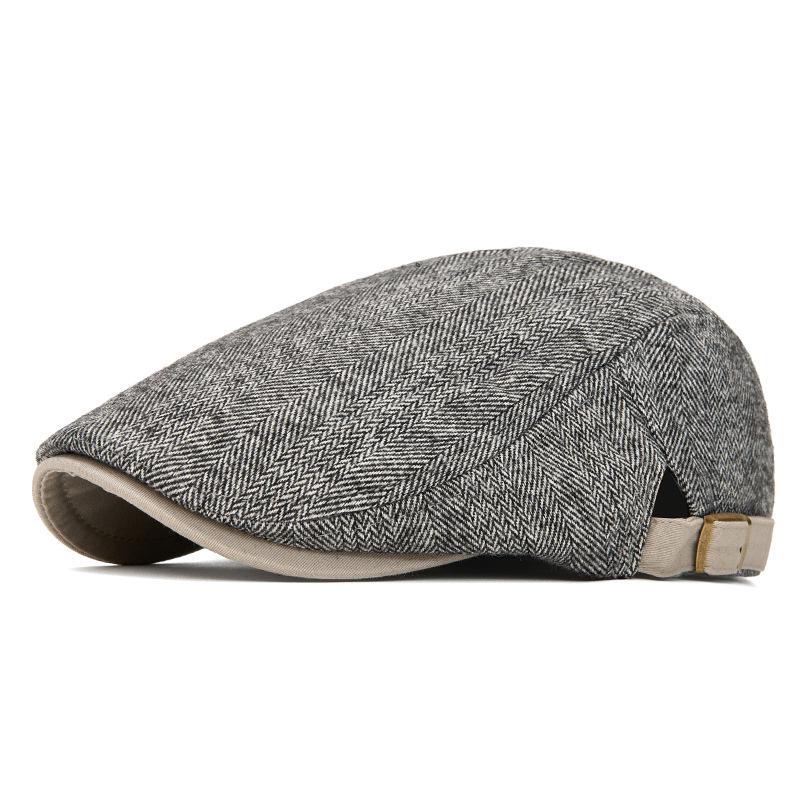 Men's Warm Fleece-Lined Striped Duckbill Beret - British Style Autumn/Winter Newsboy Cap
