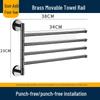 Rotatable Gold Foldable Copper Towel Rack - Punch-Free Multi-Bar for Bathroom