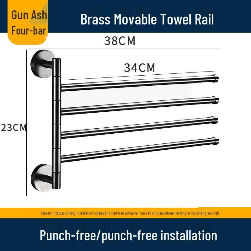 Rotatable Gold Foldable Copper Towel Rack - Punch-Free Multi-Bar for Bathroom