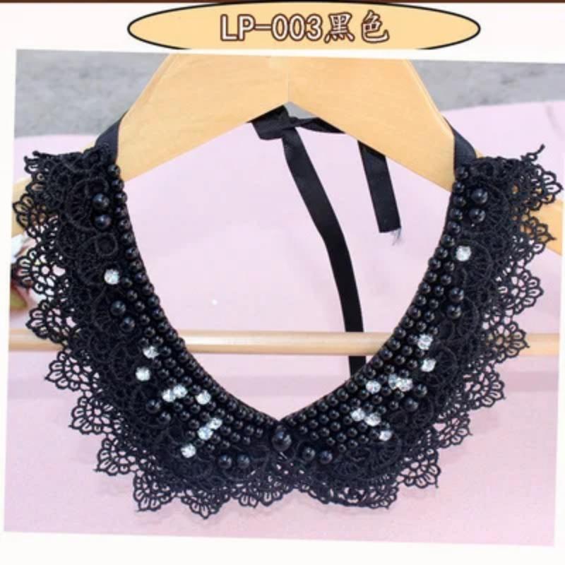 Fashion Wild Retro Beaded Sequins Rhinestones Pearl Lace Collar False Necklace DIY Clothes Shirt Sweater Decoration