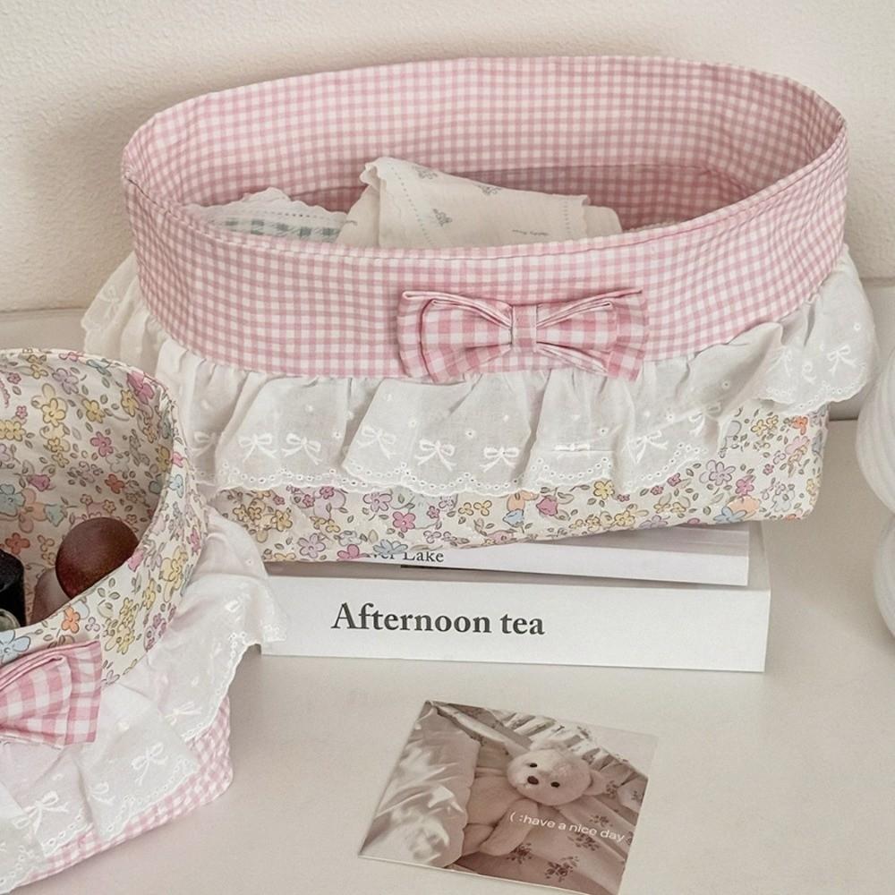 Portable Fabric Storage Basket Floral Pattern Desktop Organizer  Bedroom Storage