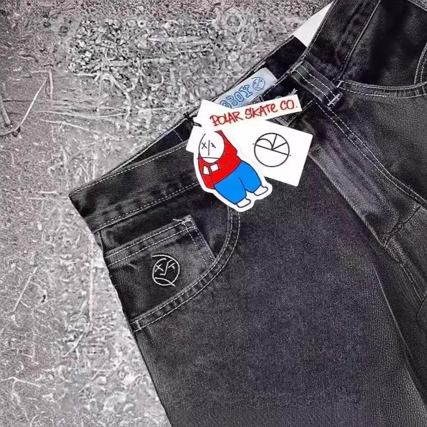 Nya Harajuku Hip Hop Tecknad Y2K Big Boy Jeans Grafisk broderi Baggy Jeans Byxor Hög midja Bred Ben Byxa Streetwear