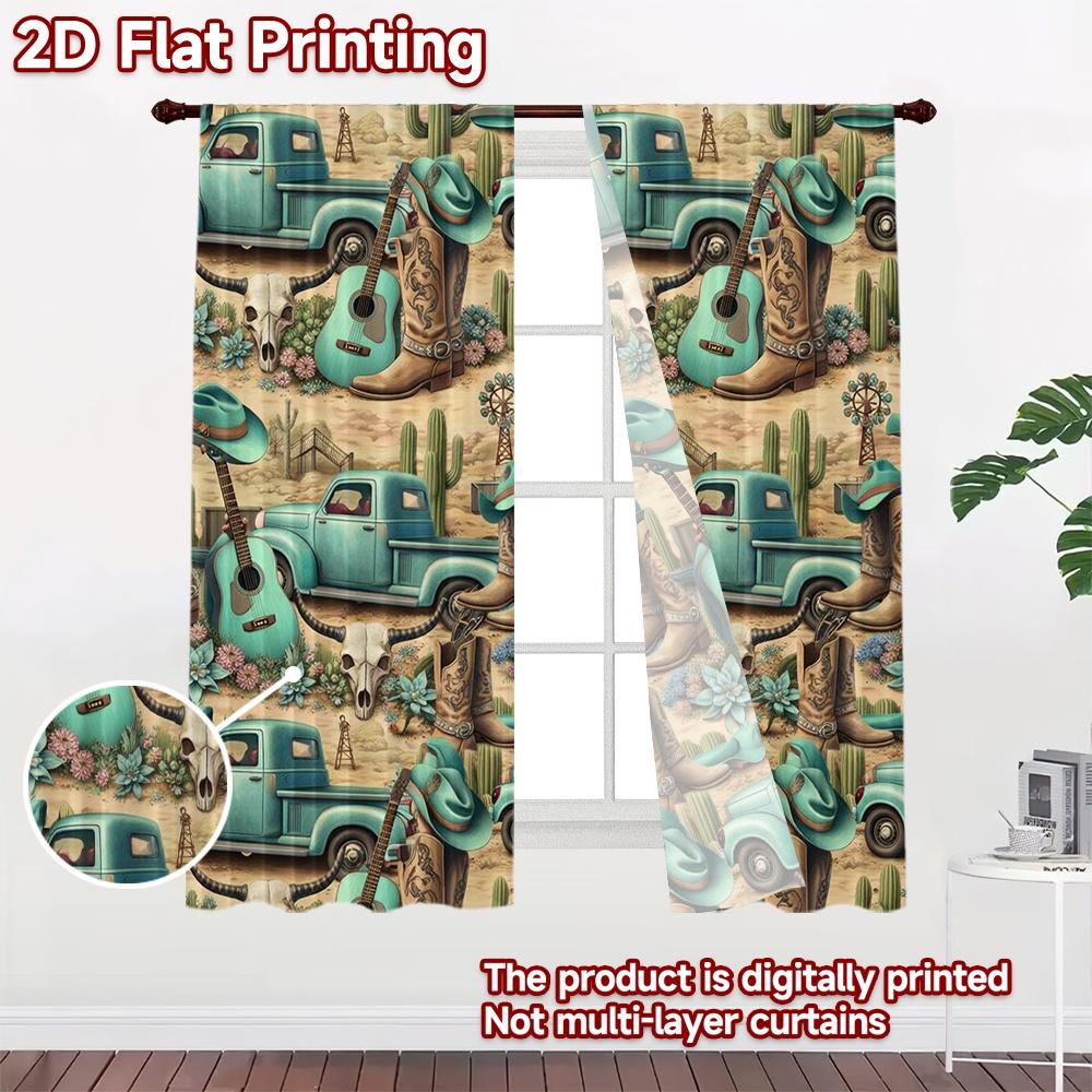 2D FLAT PRINTING 2pcs Curtains (Without Rod) Vintage Western Scene Modern Modern Curtains Versatile Durable Polyester Curtains