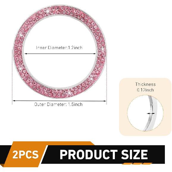 WZP 2PCS Bling Push To Start Button Cover, Crystal Rhinestone Engine Start Button Cover, Sparkling Car Interior Accessories for Women (Pink)