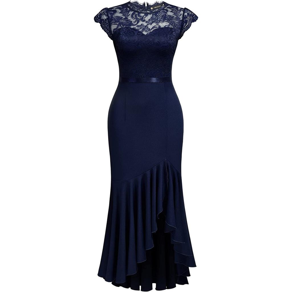 Moda Kadın Balık Kuyruğu Dantel Abiye Nedime Kalça Etek Elbise