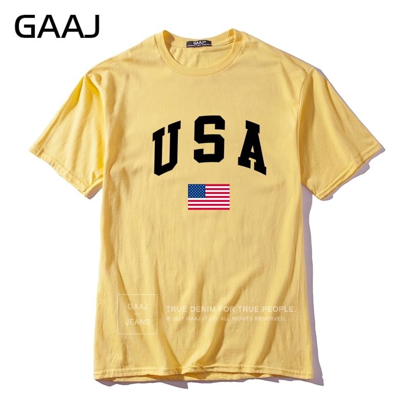GAAJ USA America Flag Men T Shirt Top High Quality 100 Cotton Tshirts For Man Tshirt Printed Brand Clothing Casual Streetwear