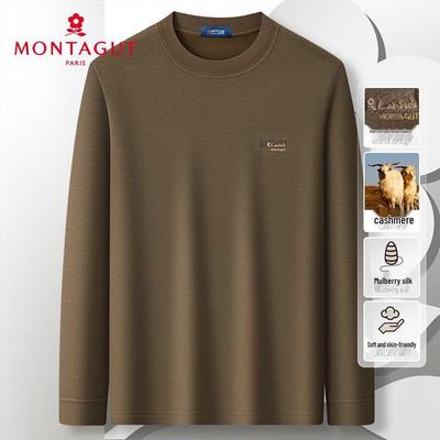 MONTAGUT Men's Luxury Cashmere Blend Long Sleeve Knit Shirt