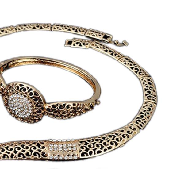 4Pcs/Set Jewelry Sets Hollow Round Pendant Rhinestone Decor Alloy Women Fashion Jewelry Sets for Gifts