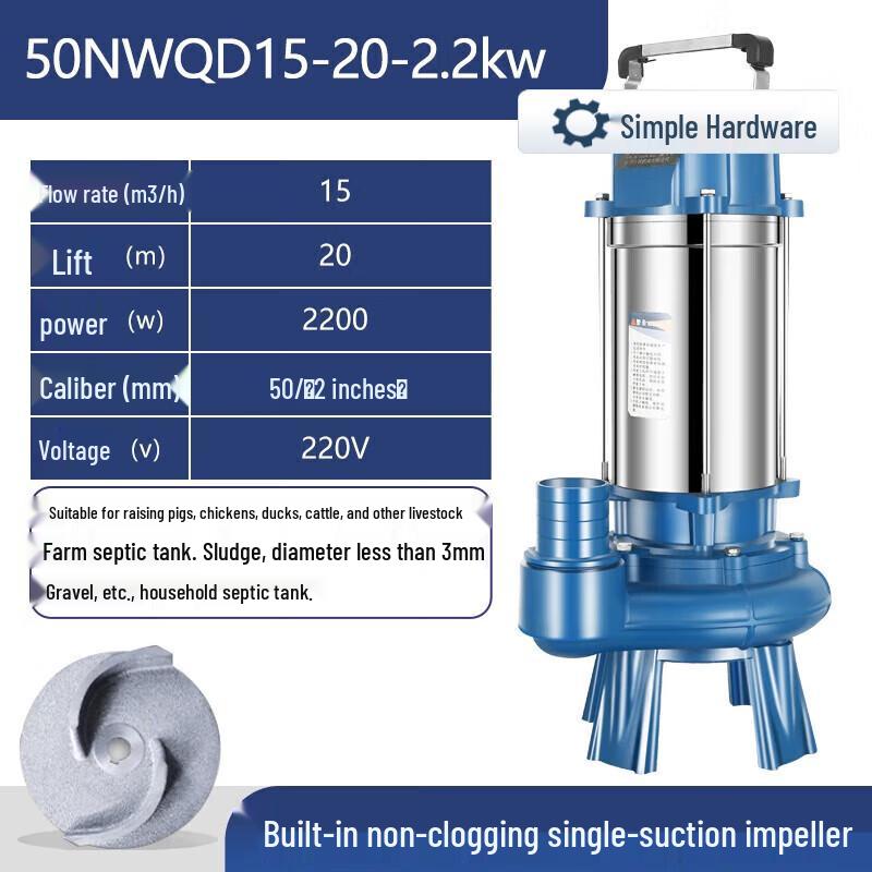 

220V Submersible Sewage and Sludge Pump with Cutter CN plug (adapter included)