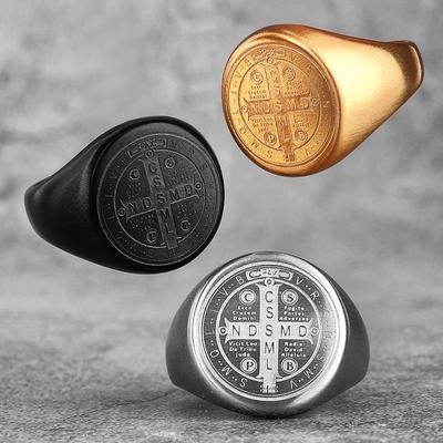 Exorcism Amulet Men Ring 316L Stainless Steel Saint Benedict Rings CSPB Punk Hip Hop for Male Boyfriend Jewelry Creativity Gift