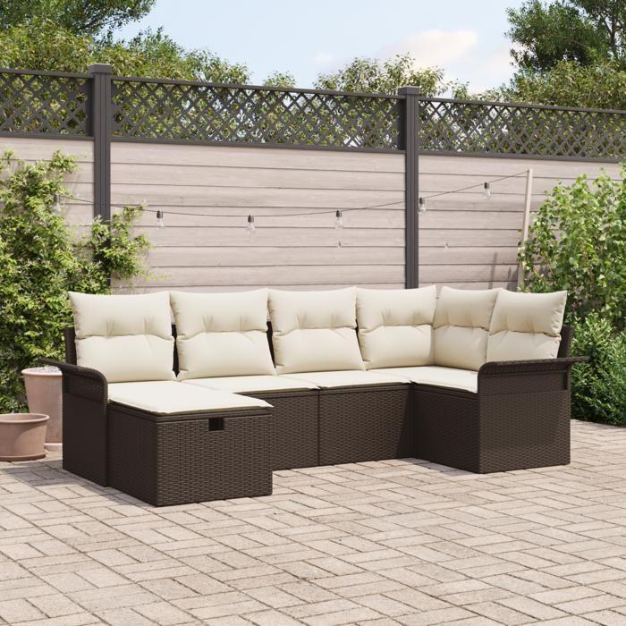 VidaXL Set de canapé de jardin 6 pièces avec coussins marron en poly rotin 3358877