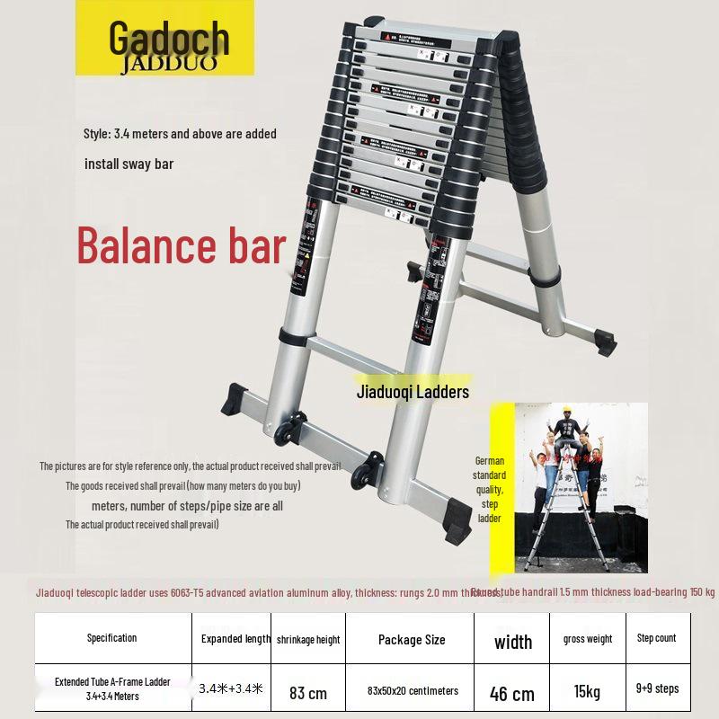 Portable Aluminum A-Frame Telescopic Ladder - Multi-Purpose, Folding, Single-Sided for Household or Engineering Use