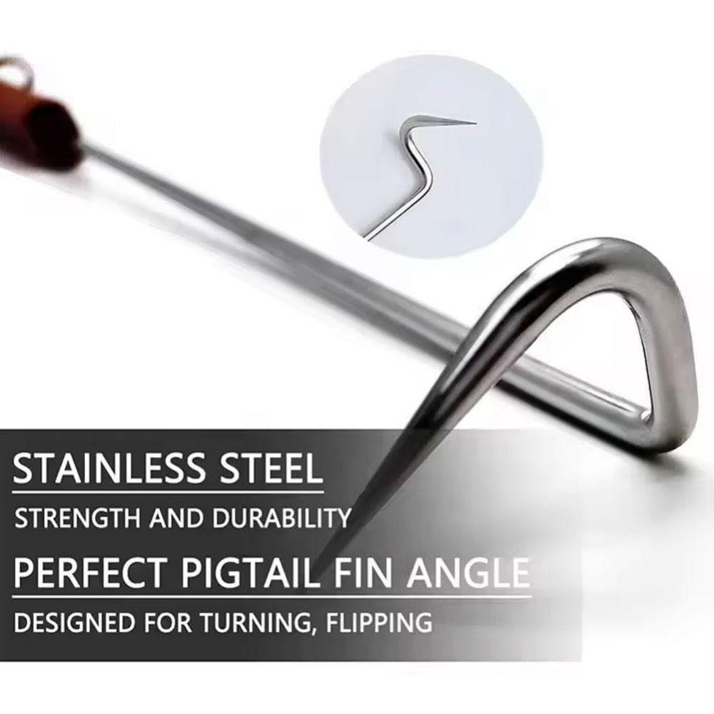 BBQ Meat Hook with Wooden Handle Food Flipper Hook Outdoor Meat Turner Hook  Easy To Clean