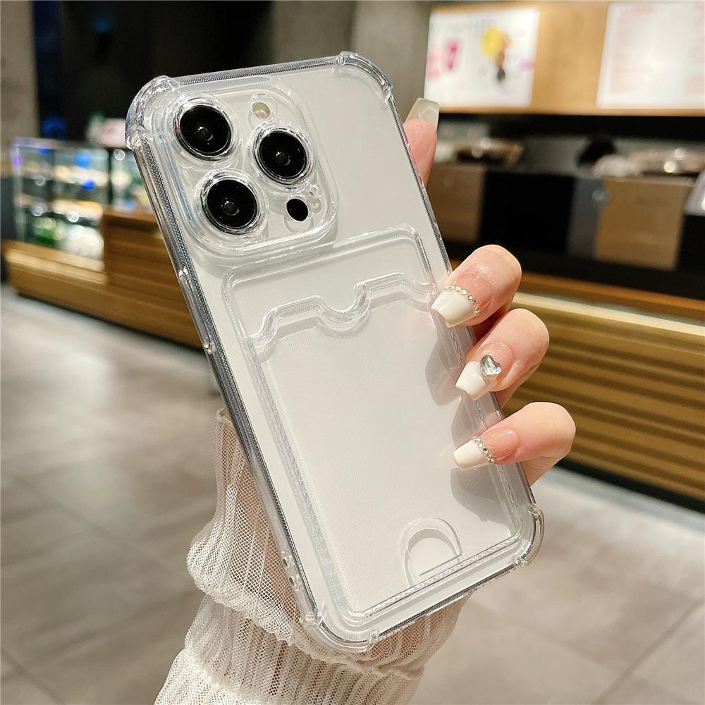 

Роскошный противоударный держатель для карт прозрачный чехол для телефона iPhone 16 14 11 12 13 15 Pro Max Plus X прозрачный силиконовый защитный чехол For iPhone 13Pro Max прозрачный
