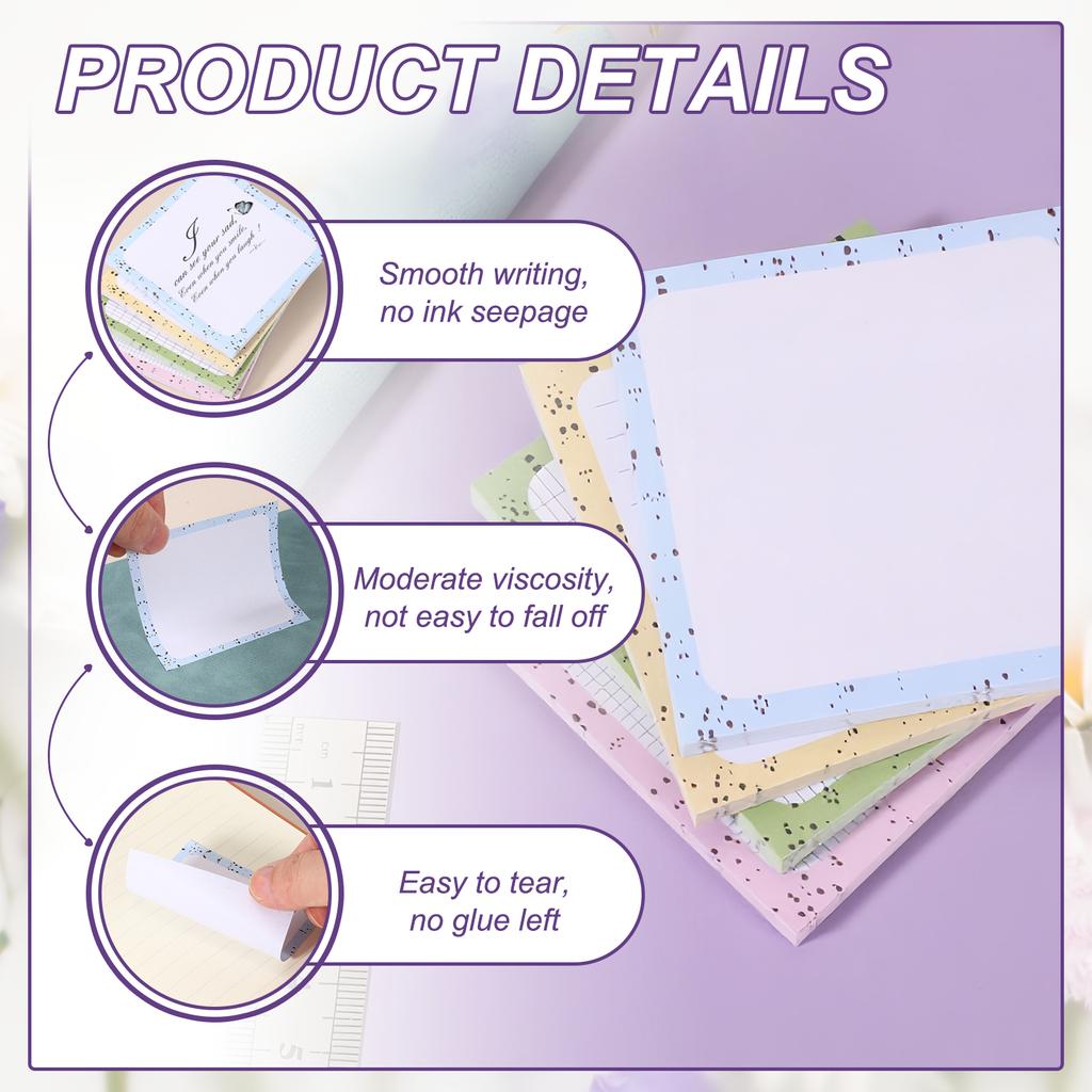 6/12Packs Cute Sticky Notes 75x75mm 50Sheets/Pack Sticky Notes Self-Stick Notes Pads with Lines Office Message Stickers 4Colors