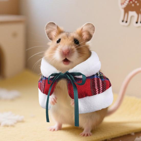 Pet Hamster Cape Red White Small Animals Christmas Outfit for Rabbit Guinea Pig Parrot African Greys Parakeet Cockatiel Cosplay Accessories