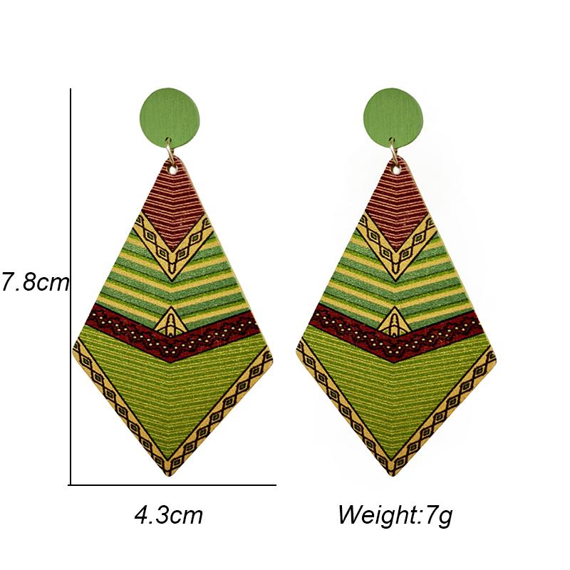 Vintage Line Polka Dot Pattern Geometric Wooden Earrings for Women Unique Design Printed Elegant Dangle Earring Female Jewelry