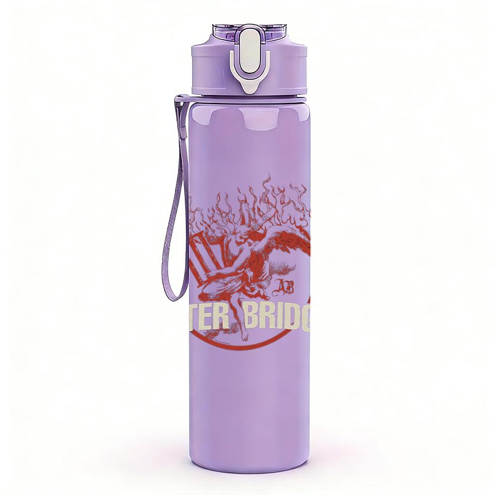 1PC Faint redhead band sketch print 750ml colorful plastic sports water bottle leakproof pop up lid with straw for outdoor work home use