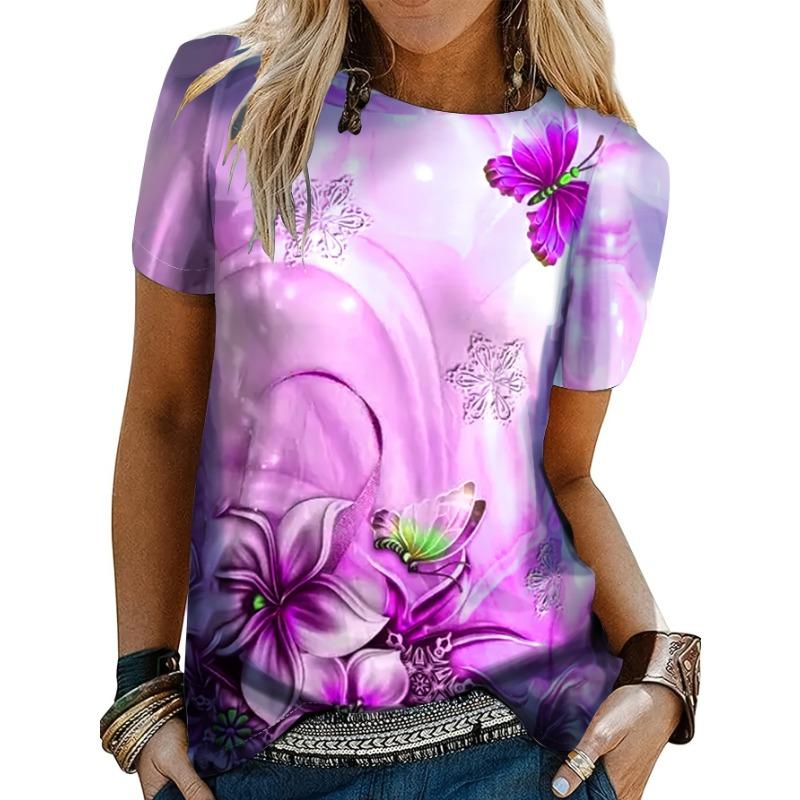Short Sleeves Floral Pattern Women Street T-Shirts Summer 3D Flower Printing Lades Casual T Shirt 6XL Plus Size O-Neck Tops
