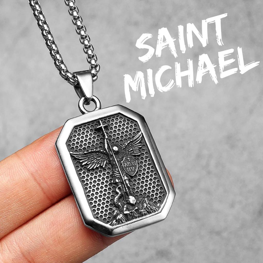 Angel St.Michael Guardian Amulet Men Necklaces Stainless Steel Pendants Chains Women Jewelry Vintage Accessories Gift