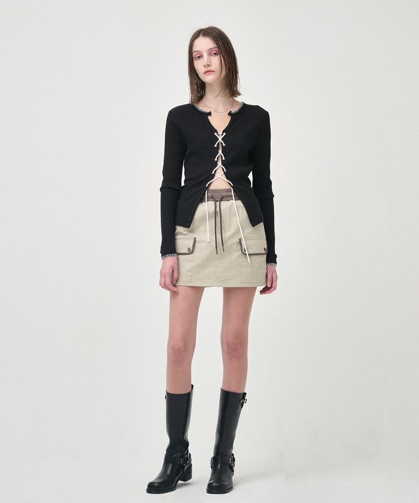 Etmont Cargo Banding Mini Skirt, Khaki Beige