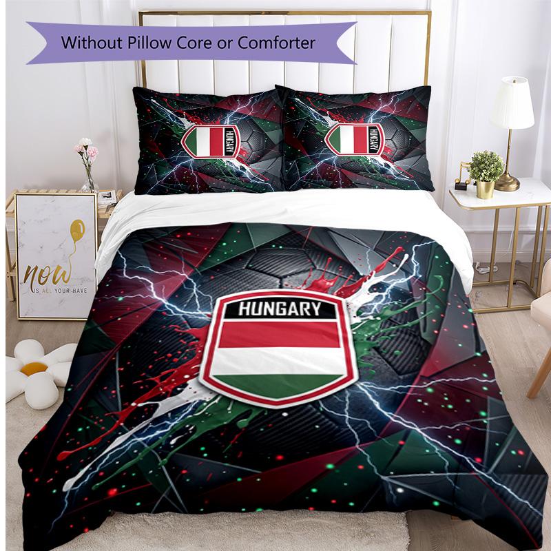 Set Biancheria da Letto Stampata Calcio Ungheria 3 Pezzi Copriletto Traspirante Accogliente come Regalo per Inaugurazione Casa o Festa
