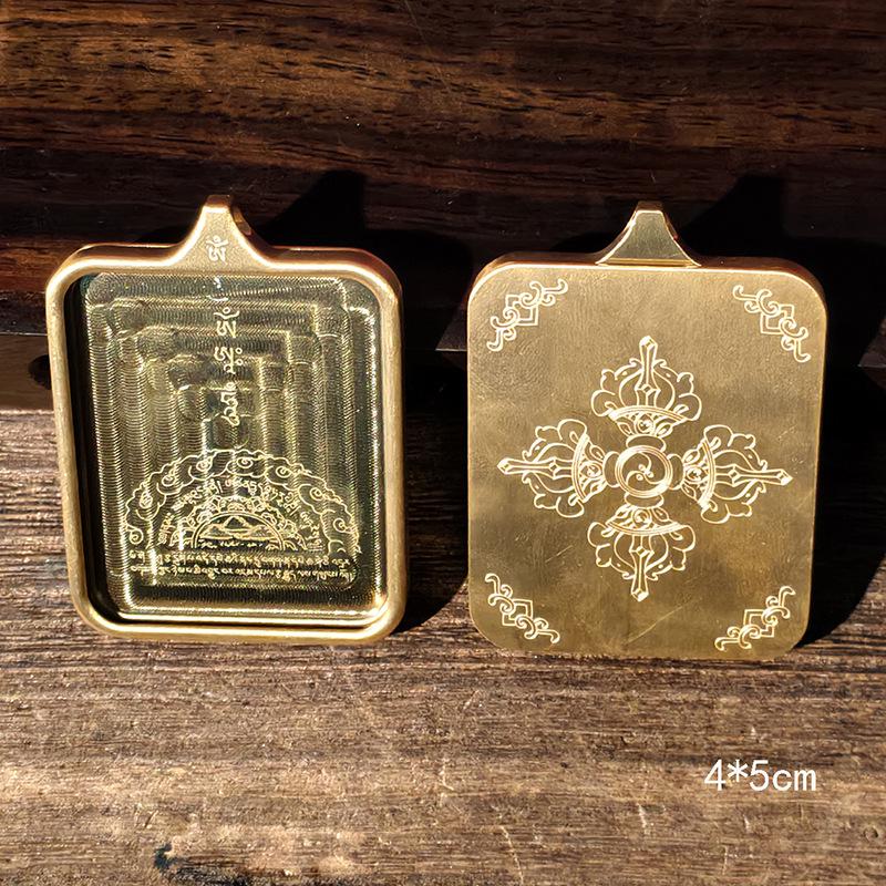 Ciondolo in Acciaio Titanio Thangka Tibetano: Scatola per Gu, Monofacciale/Bifacciale, Oro/Argento, Guscio Amuleto del Buddha Benming