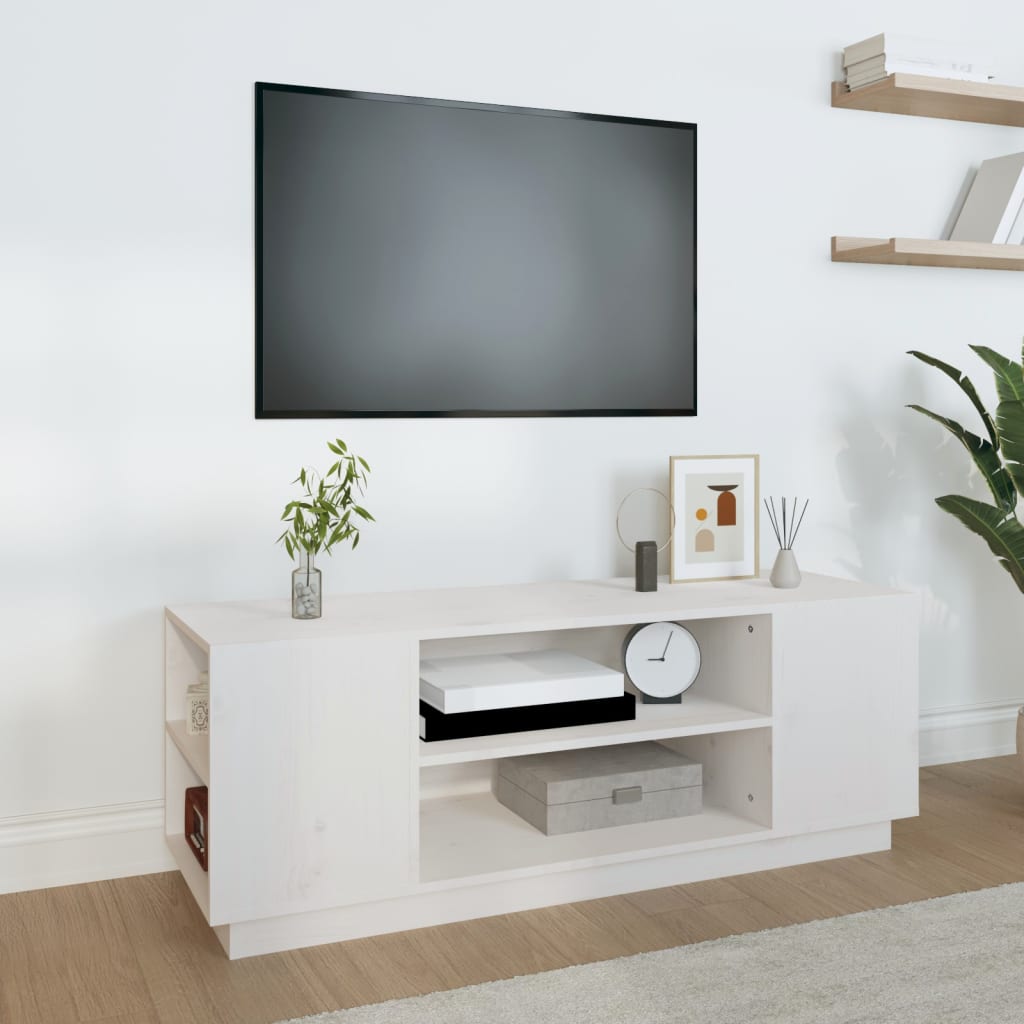 TV Cabinet White 110x35x40.5 cm Solid Pine Wood