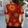 Women V Neck Cold Shoulder Blouse Black Background Colorful Star Print Short Sleeve Top