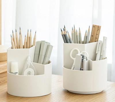1pc Rotating Pen Holder, Office Student Desktop Pen Storage Box, Office Storage Three-hole Makeup Brush Box