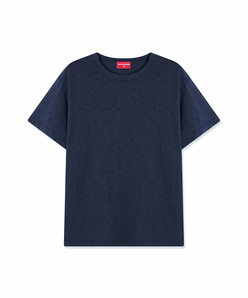 PSSHOPPER [Refurbished] Semi-Crop Slub Vintage Short Sleeve T-Shirt [Navy]