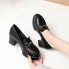 High Heels Work Shoes Black Metal Buckle Loafer Shoes Catwalk Women's Leather Shoes Single Shoes Dancing Shoes Elegant Fashion