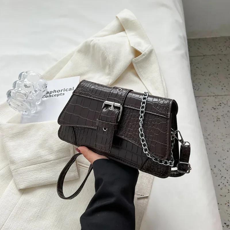 

Сумка через плечо в стиле ретро с цепочкой для женщин, маленькая квадратная сумка, сумка подмышкой, простой дизайн, универсальная, осенне-зимняя, новая мода