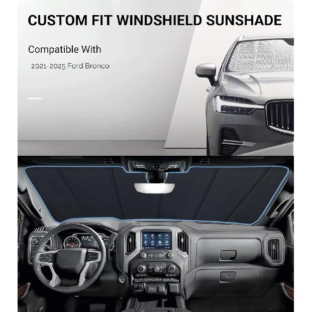 Windshield Sun Shade For Ford Bronco -2025. Reflective Aluminum Film Front Window Sunshade - BLAZBLOCK