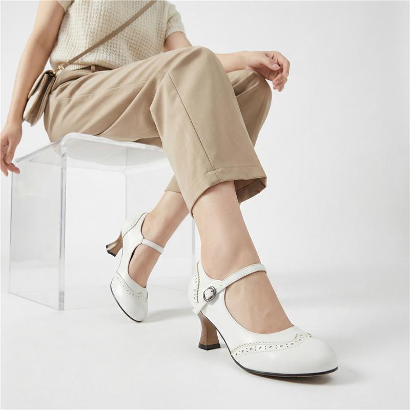 Dames hoge hakken lente en zomer nieuwe dunne hak retro gesp lichte mond enkele schoenen grote maat lage schoenen