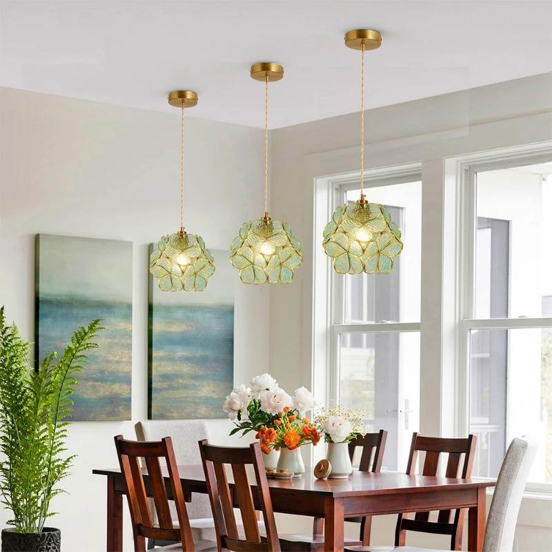 Lămpi Suspendate din Sticlă Lampă de Plafon LED Decor Acasă Candelabru Suspendat Felinar Floare Lustre Agățate Corp de Iluminat Insulă Bucătărie