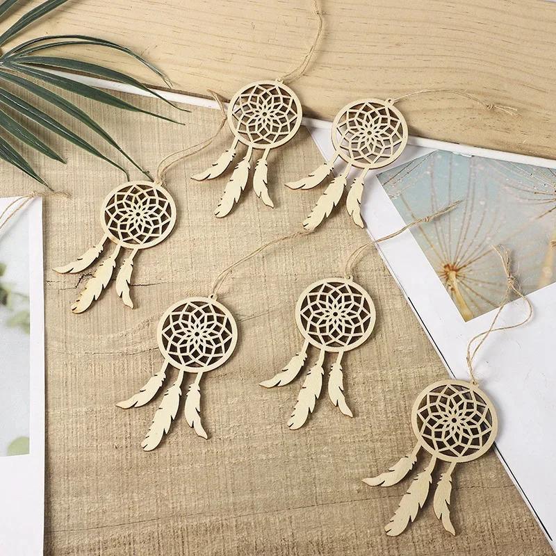 Top Quality Wooden Dream Catcher Crafts Feather Shape Hanging Ornament For Home Birthday Party Decorations Kids DIY Painting