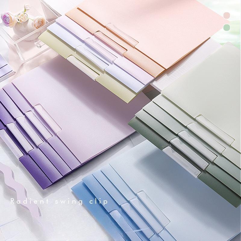 5PCS A4 Side Opening Gradient Folder A4 Pull Rod Data Test Paper File Folder Bag Desk Organizer Office Students Storage Supplies