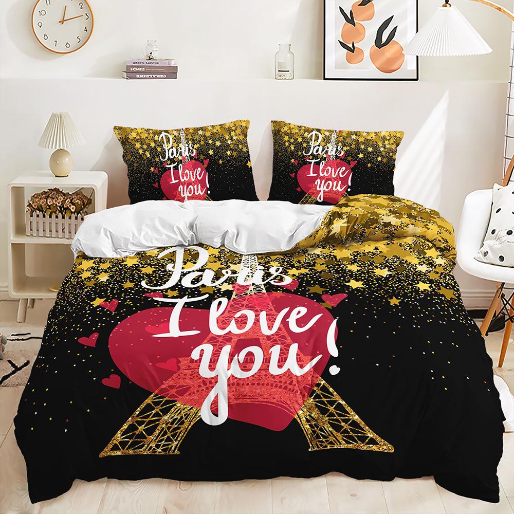 Bed Three-Piece Rose Love Kit Valentine'S Day Wedding Quilt Cover Two-Piece Bedroom